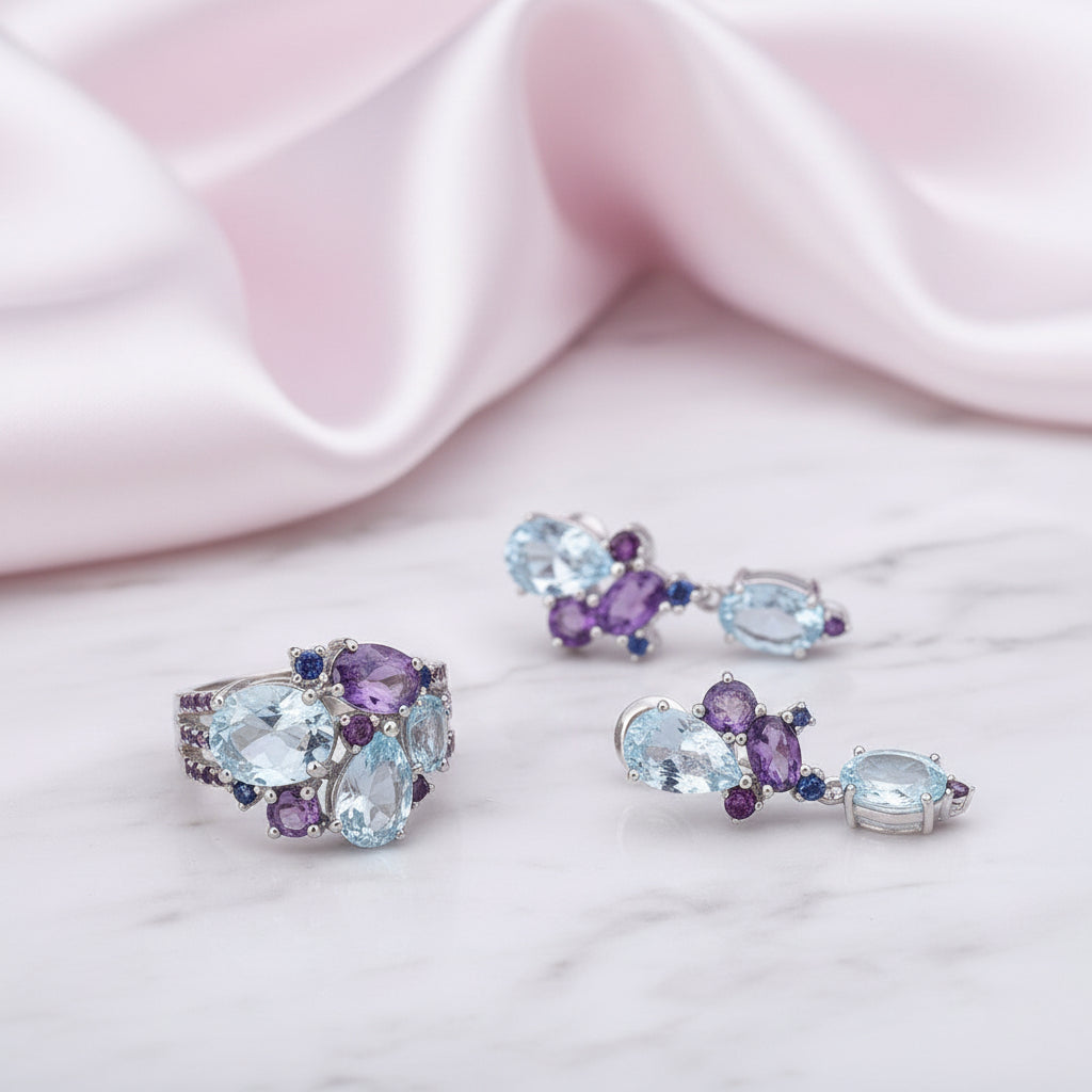 VIP- Natural Topaz Amethyst Ring Only-Black Diamonds New York