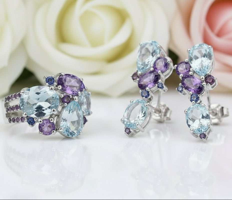 VIP- Natural Topaz Amethyst Ring Only-Black Diamonds New York