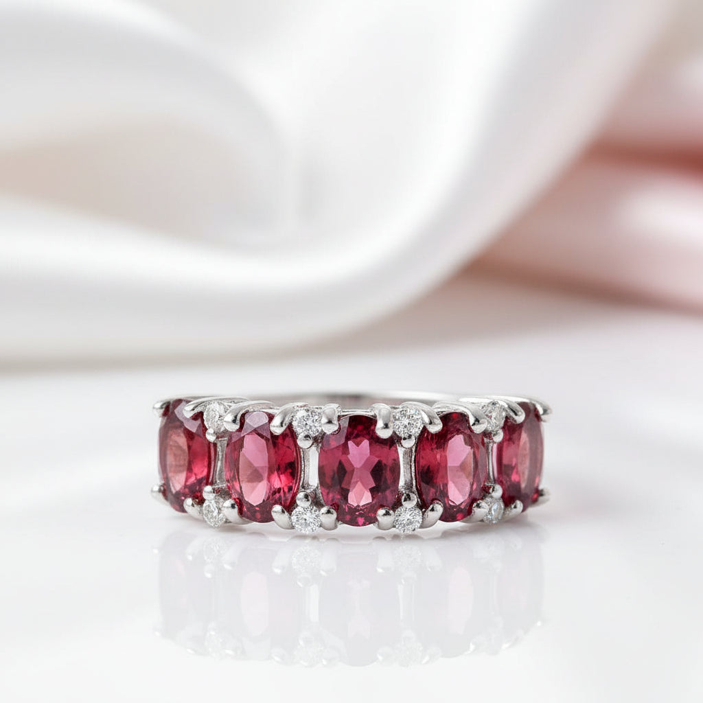 Tourmaline Gemstone Wedding Ring Band-Black Diamonds New York