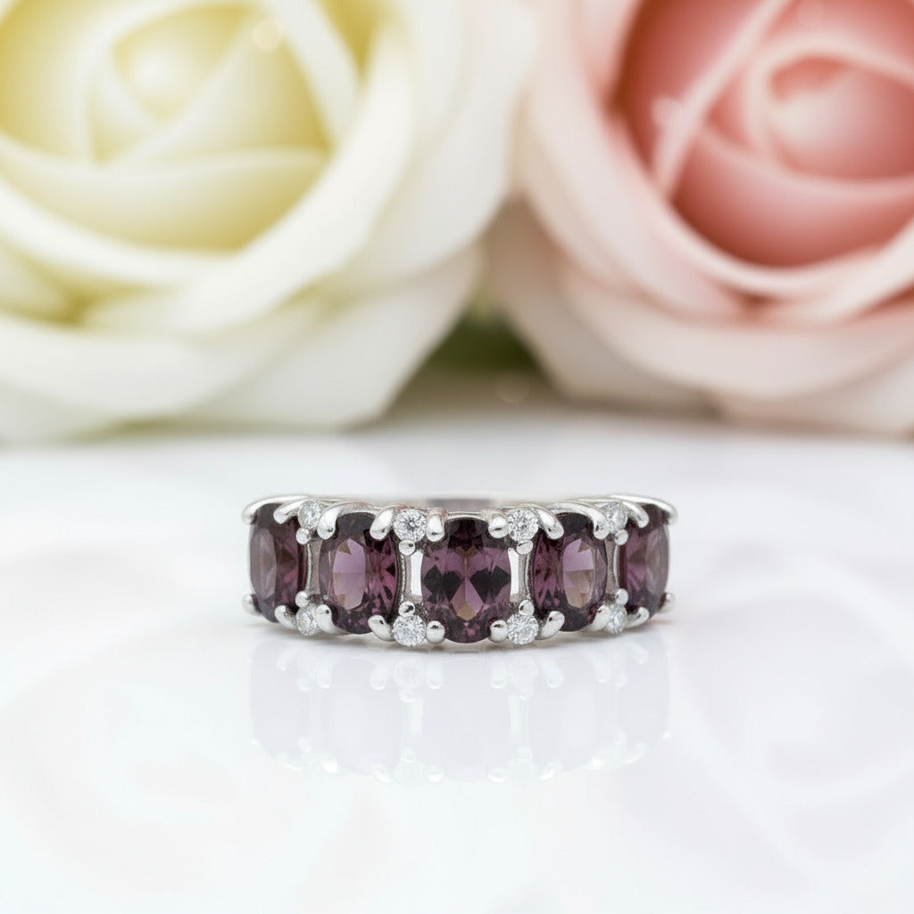 Natural Tourmaline Gemstone Wedding Ring Band-Black Diamonds New York