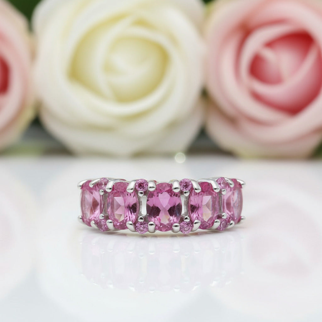 Natural Tourmaline Gemstone Wedding Ring Band-Black Diamonds New York