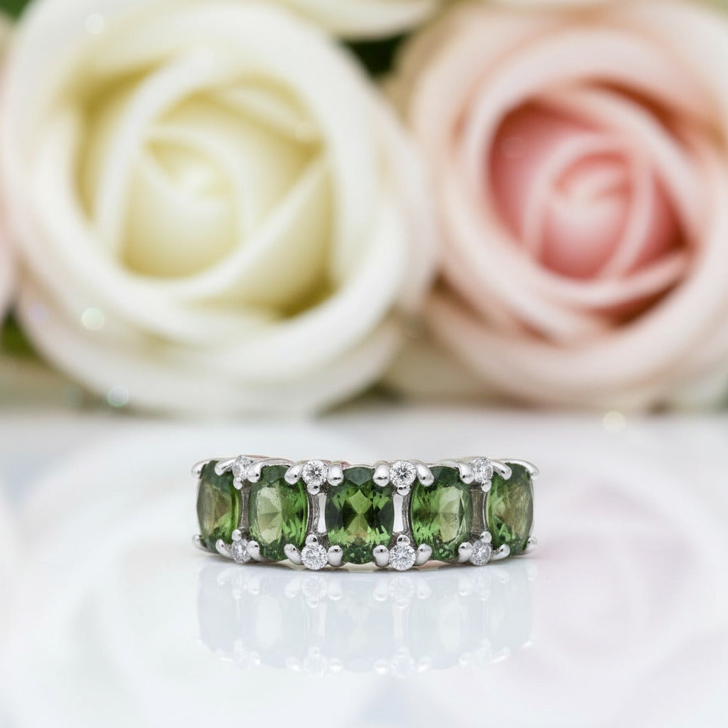 Natural Tourmaline Gemstone Wedding Ring Band-Black Diamonds New York