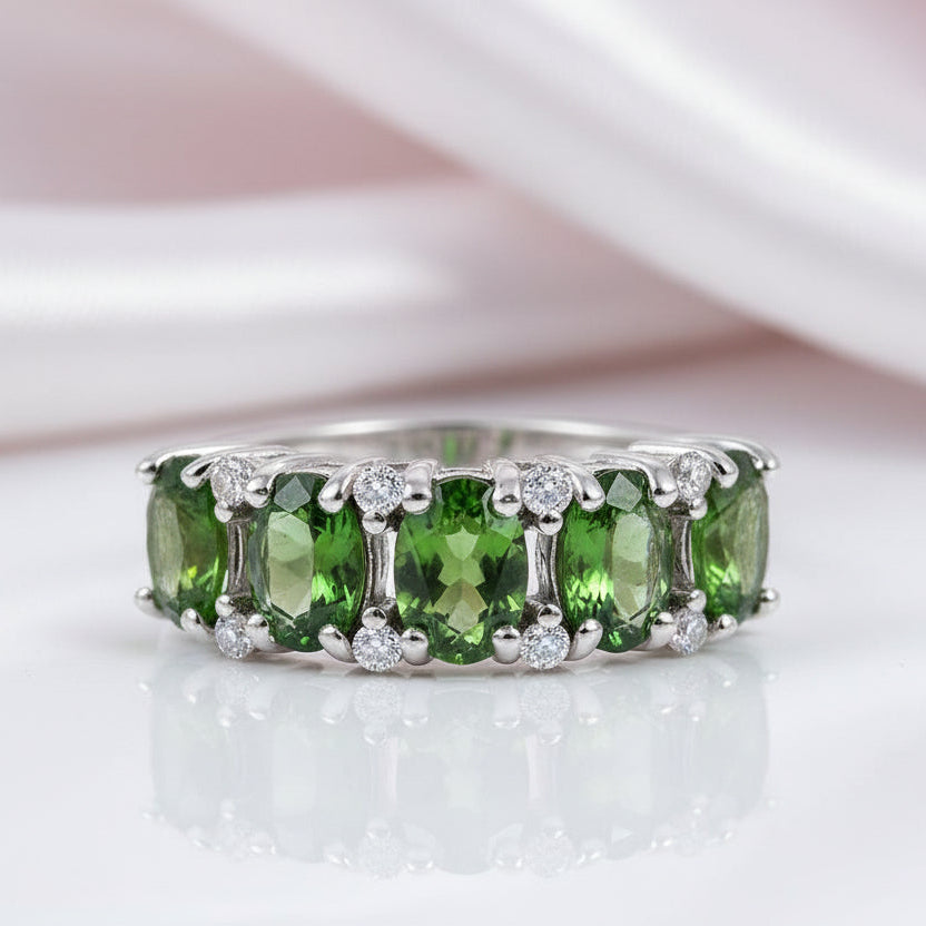 Tourmaline Gemstone Wedding Ring Band-Black Diamonds New York