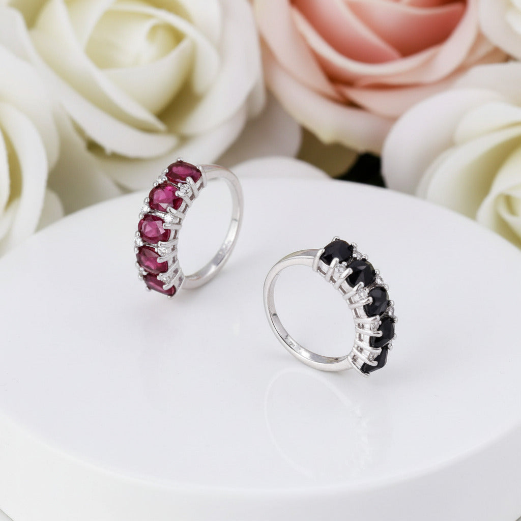 Natural Tourmaline Gemstone Wedding Ring Band-Black Diamonds New York