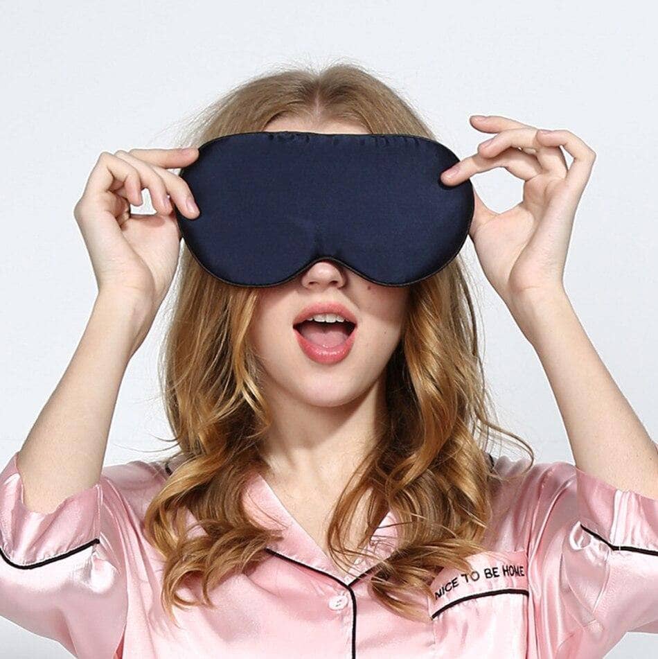 Navy Blue Silk Sleep Mask & Face Mask Luxe Gift Set-Black Diamonds New York