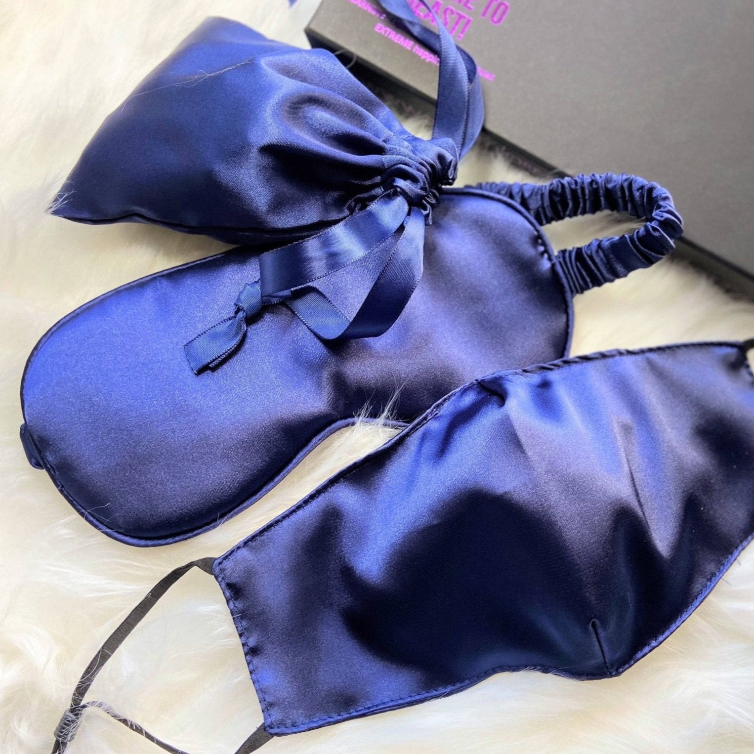 Navy Blue Silk Sleep Mask & Face Mask Luxe Gift Set-Black Diamonds New York