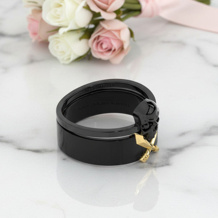 Necromancer's Couples Ring- 14k Rose Gold Video Game Inspired Rings-Black Diamonds New York