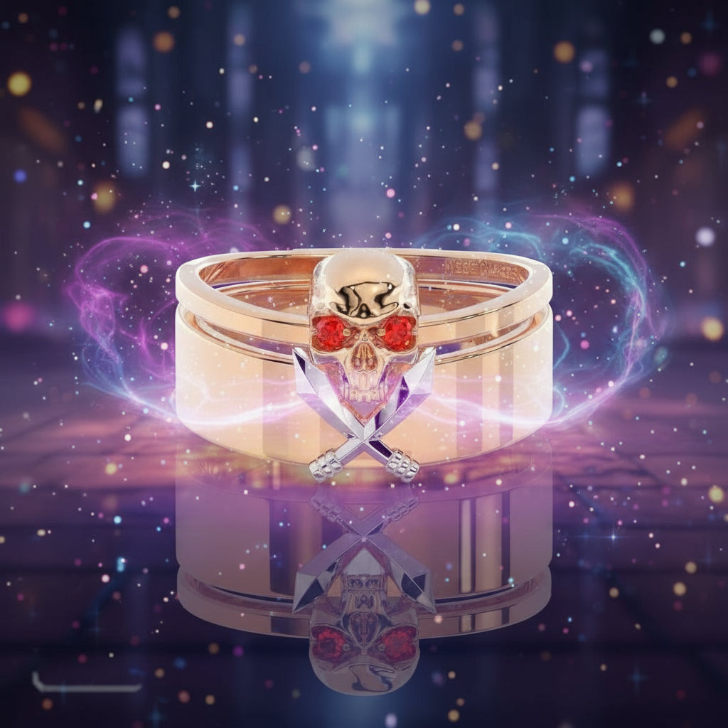 Necromancer's Couples Ring- 14k Rose Gold Video Game Inspired Rings-Black Diamonds New York