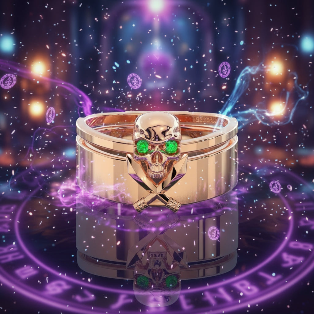 Necromancer's Couples Ring- 14k Rose Gold Video Game Inspired Rings-Black Diamonds New York