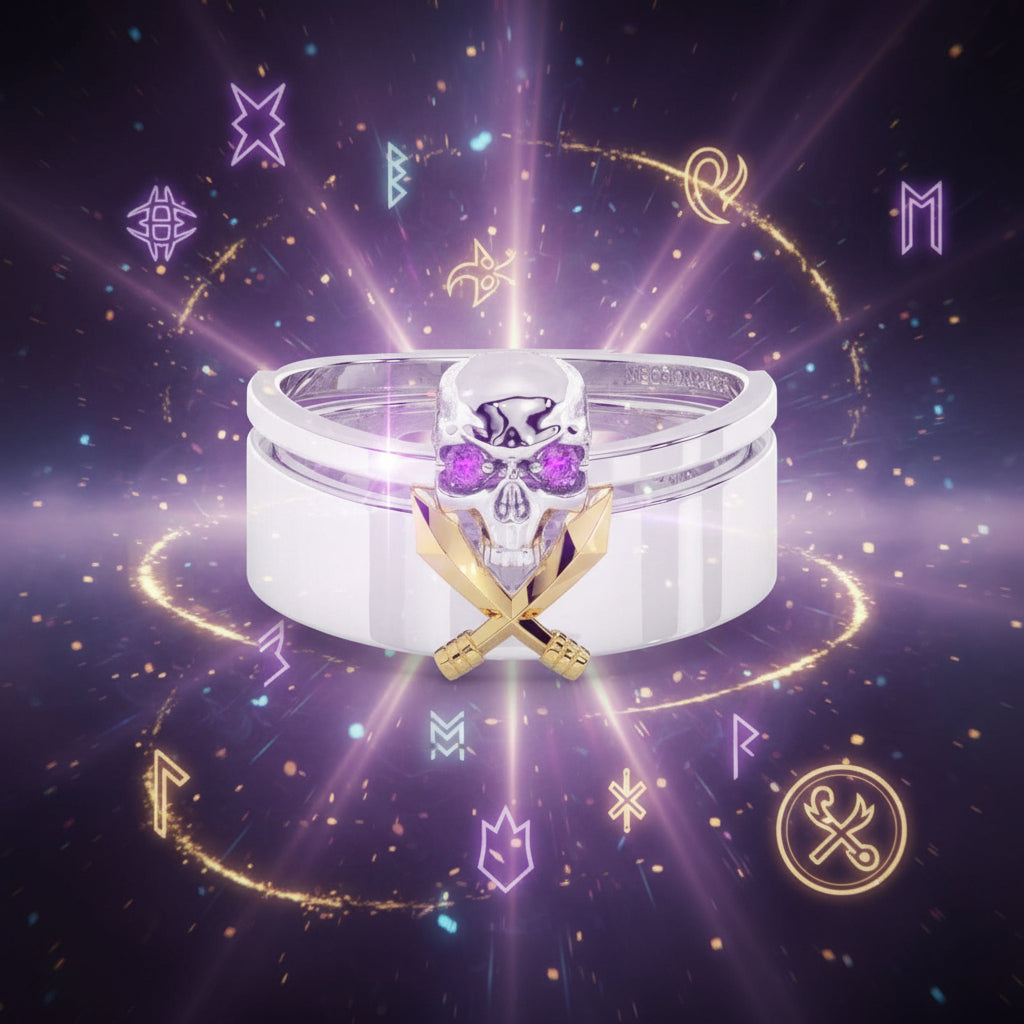 Necromancer's Couples Ring- 14k Rose Gold Video Game Inspired Rings-Black Diamonds New York