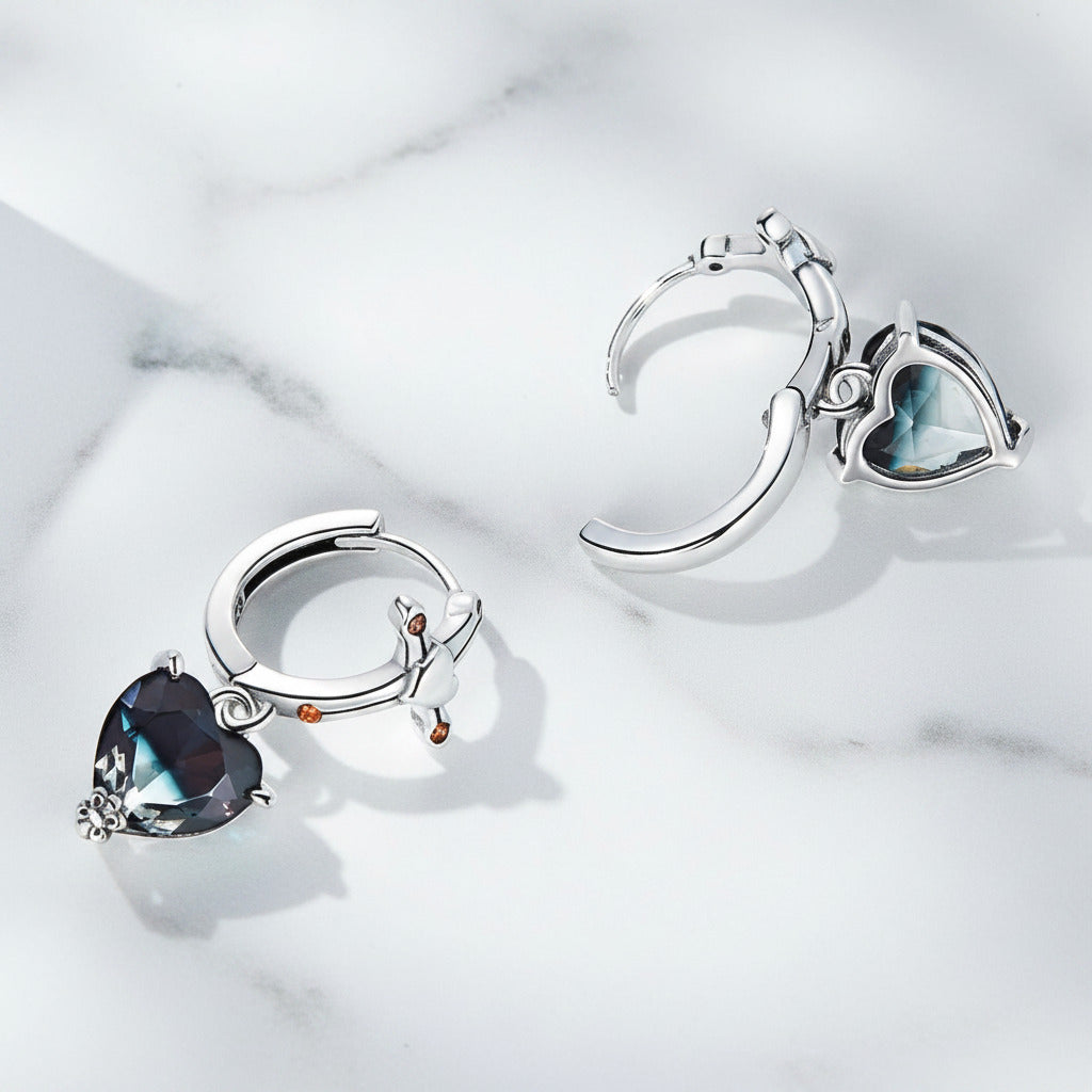Neo-Gothic Heart & Cross Hoop Earrings-Black Diamonds New York