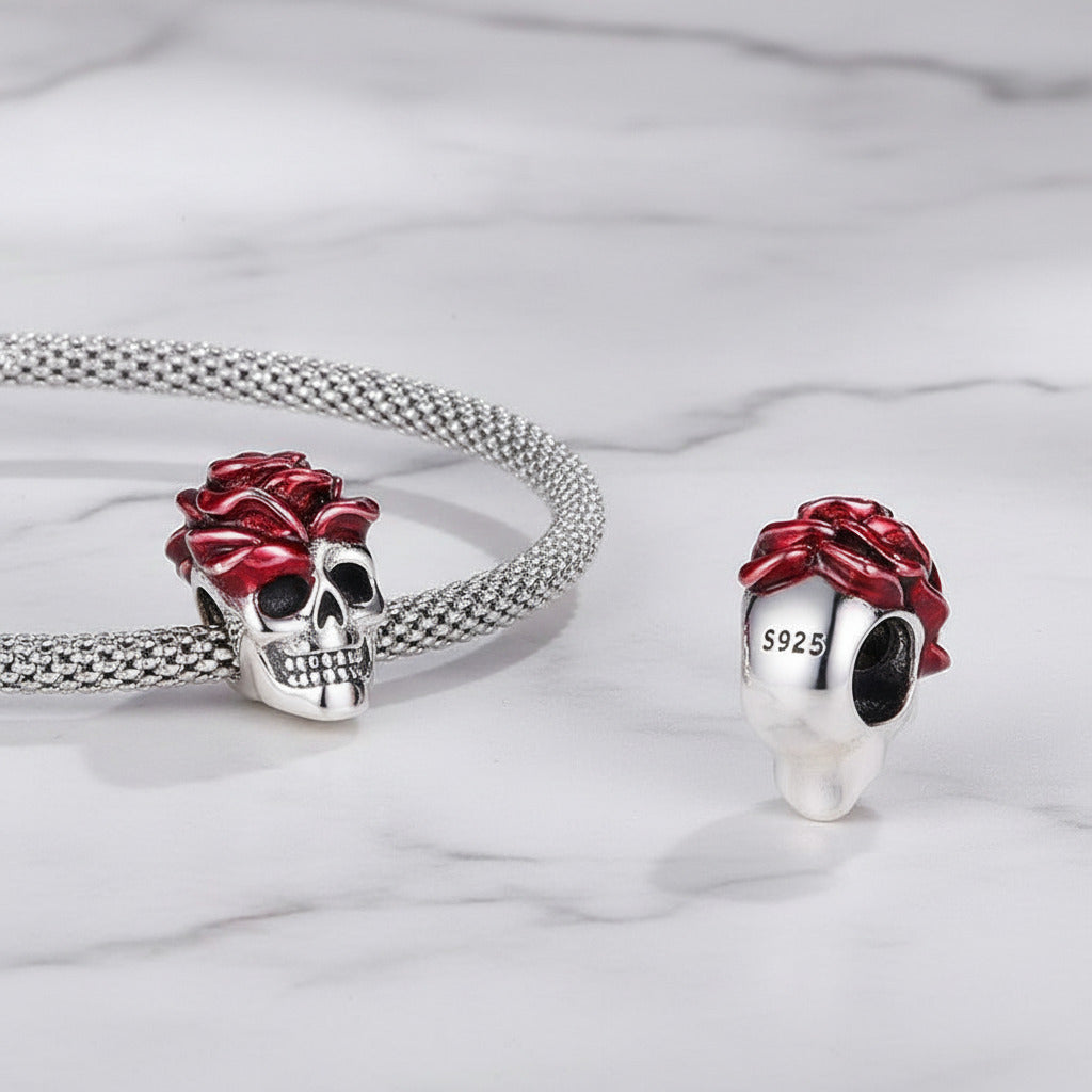 Neo-Gothic Skull & Enamel Blood Roses Charms – Black Diamonds New York