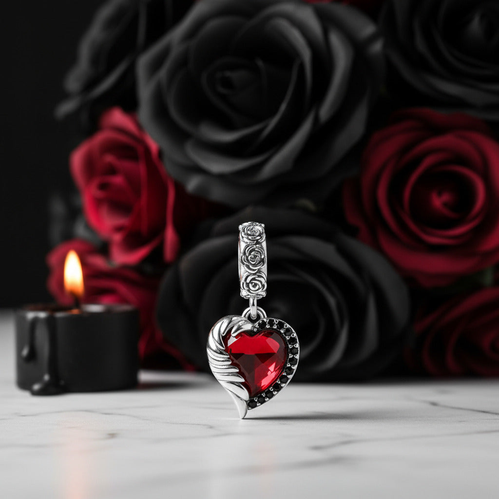 Neo-Gothic Skull & Enamel Blood Roses Charms-Black Diamonds New York