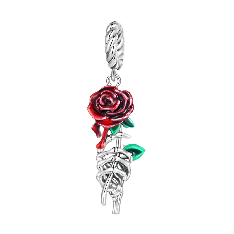 Neo-Gothic Skull & Enamel Blood Roses Charms-Black Diamonds New York