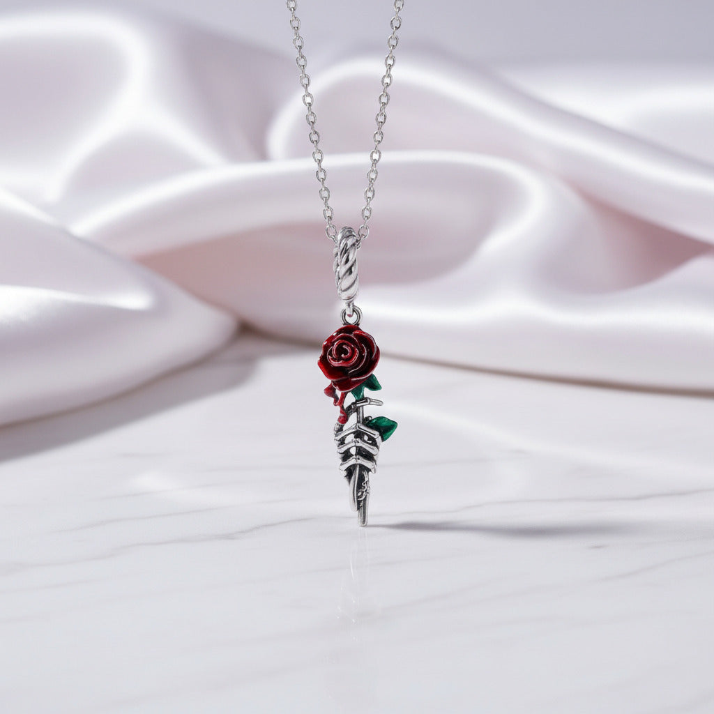 Neo-Gothic Skull & Enamel Blood Roses Charms-Black Diamonds New York