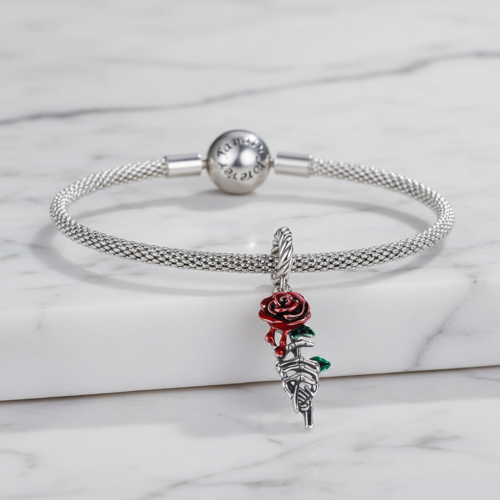 Neo-Gothic Skull & Enamel Blood Roses Charms-Black Diamonds New York