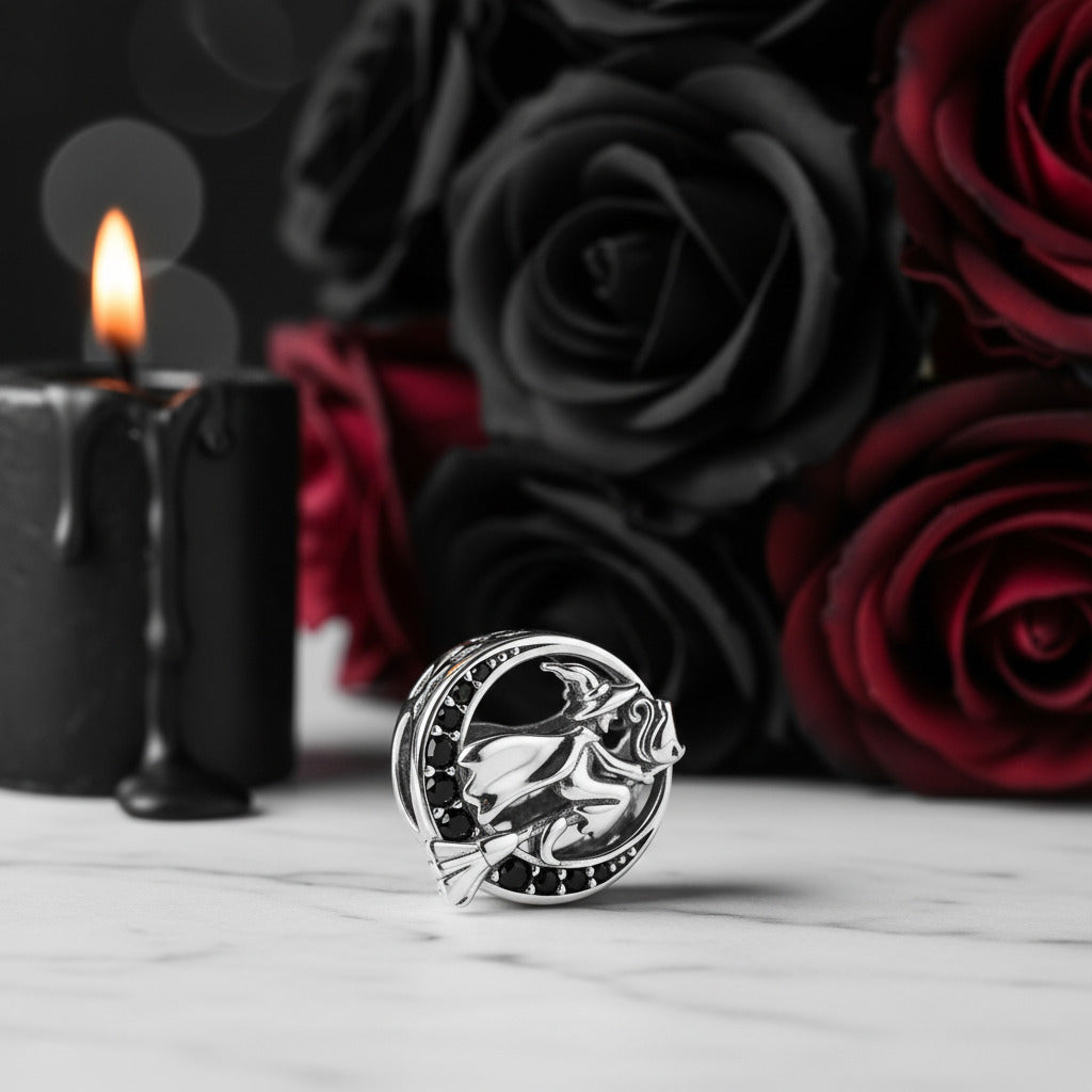 Neo-Gothic Skull & Enamel Blood Roses Charms-Black Diamonds New York
