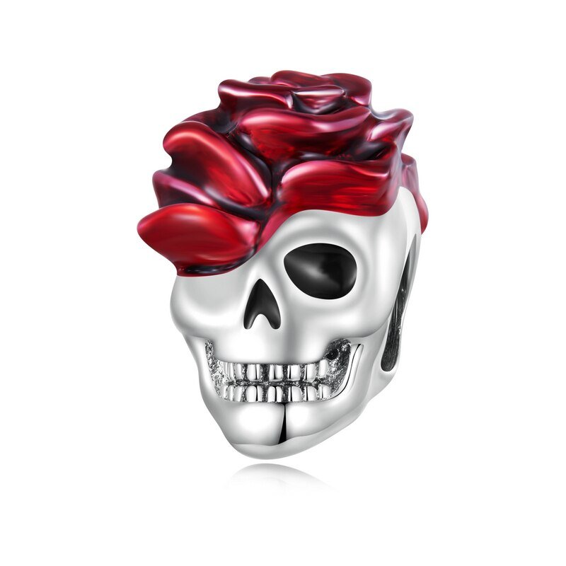 Neo-Gothic Skull & Enamel Blood Roses Charms-Black Diamonds New York