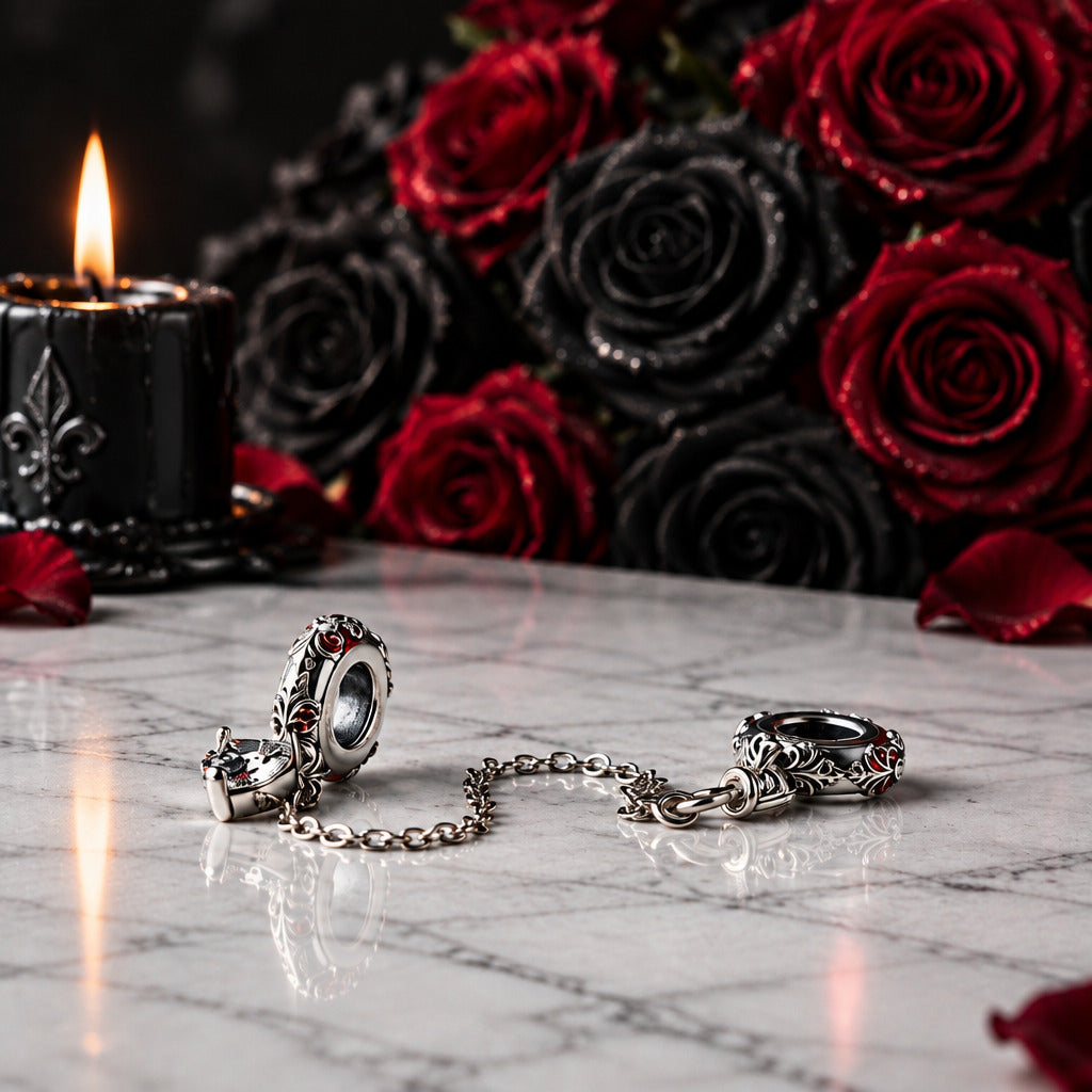 Neo-Gothic Skull & Enamel Blood Roses Charms – Black Diamonds New York