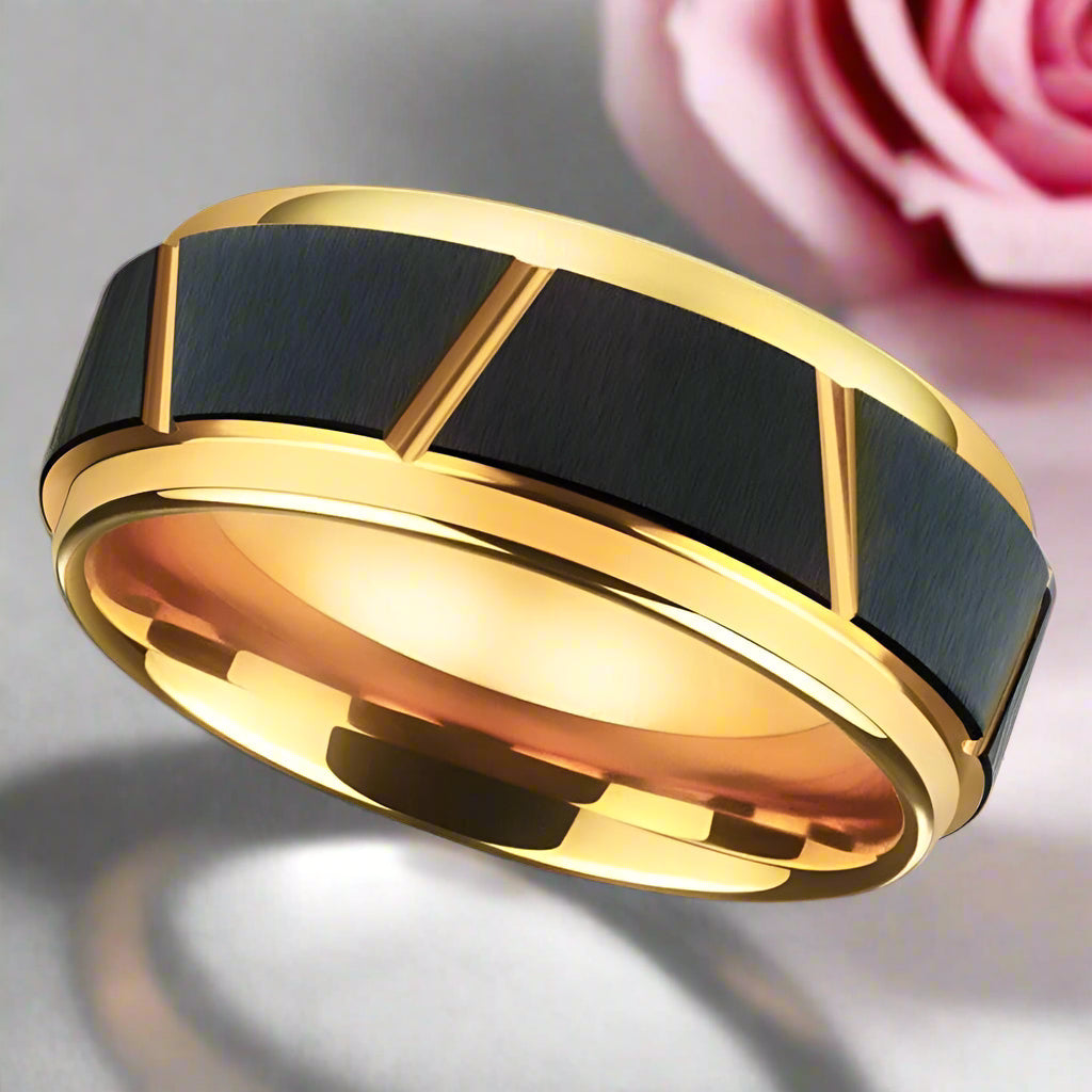 Niche Single Tungsten Men's Wedding Band-Black Diamonds New York