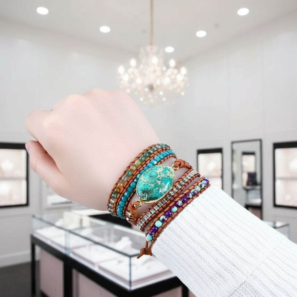 Ocean Jasper & Mixed Natural Stone Bohemian Bracelet-Black Diamonds New York