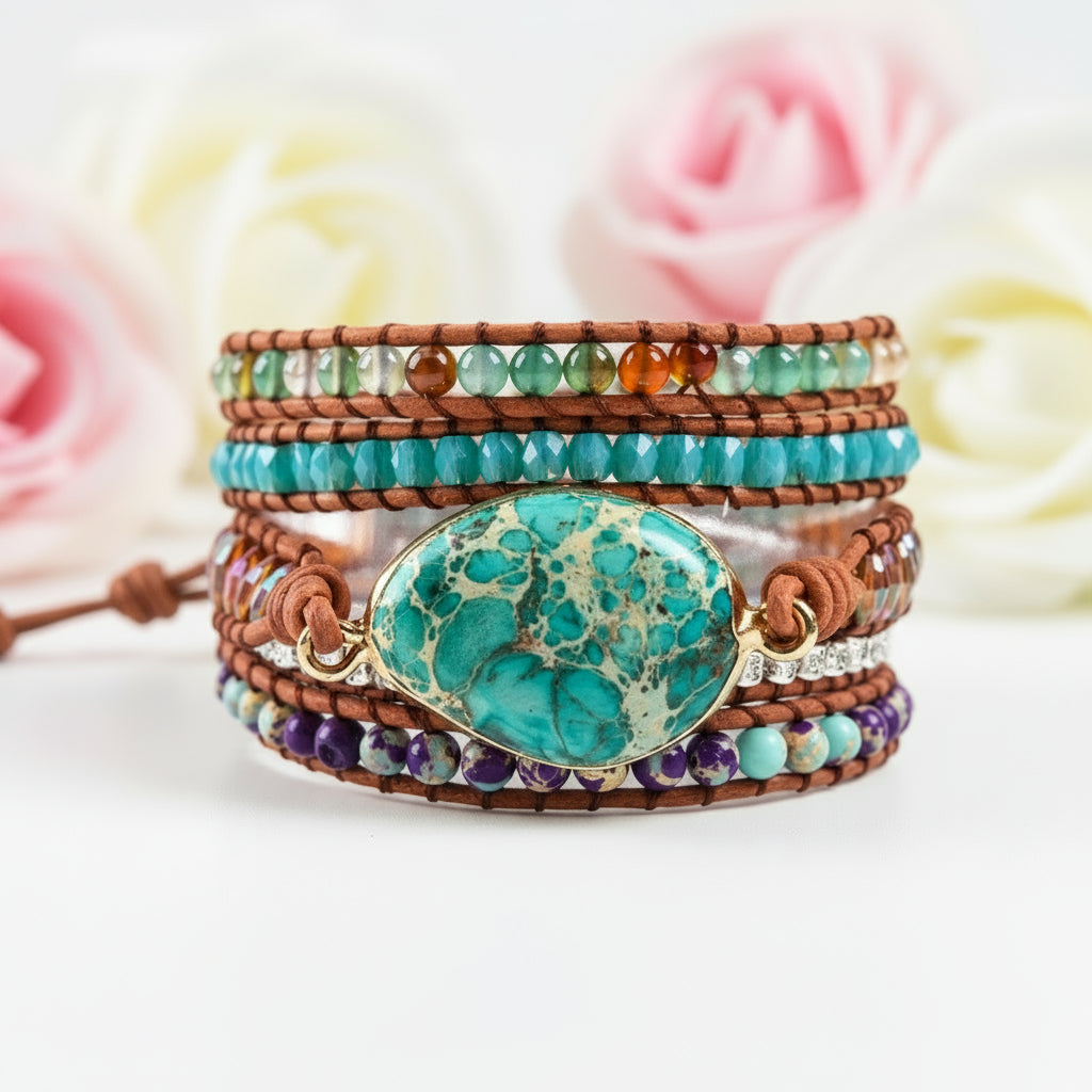 Ocean Jasper & Mixed Natural Stone Bohemian Bracelet-Black Diamonds New York