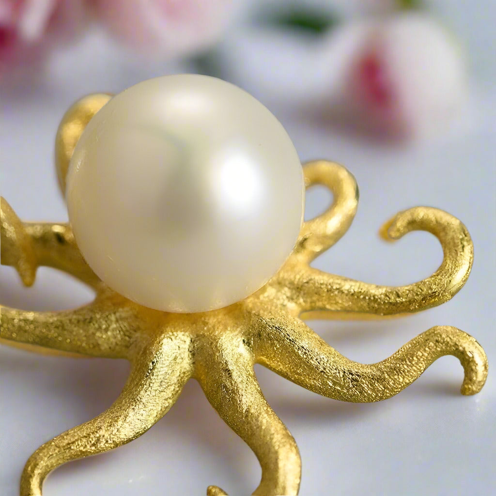 Octopus with Pearl Stud Earrings-Black Diamonds New York