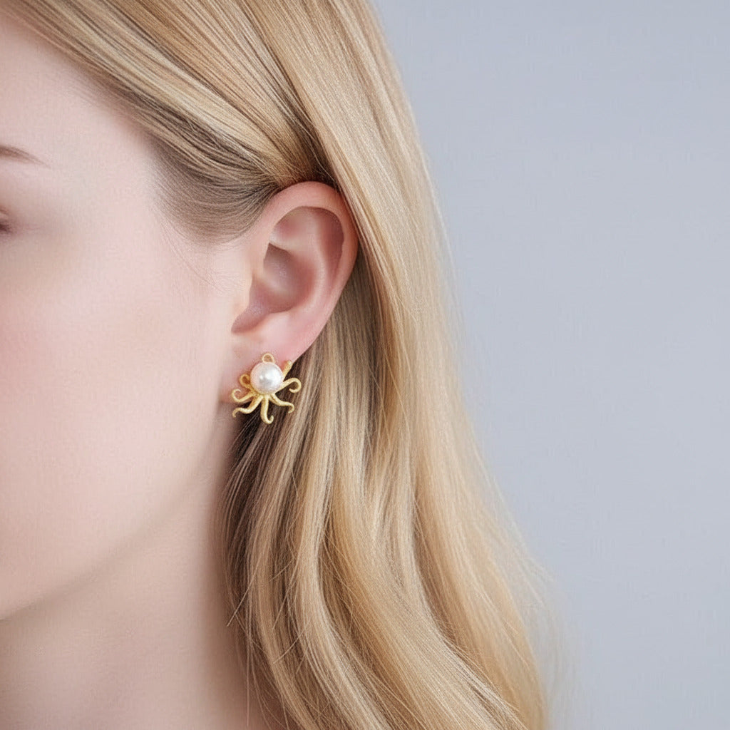 Octopus with Pearl Stud Earrings-Black Diamonds New York