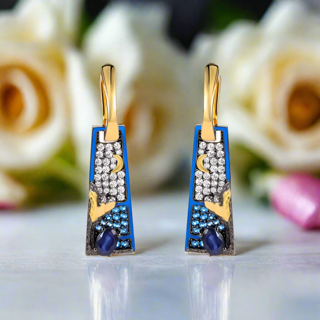 Oil Painting Night Hoop Earrings-Black Diamonds New York