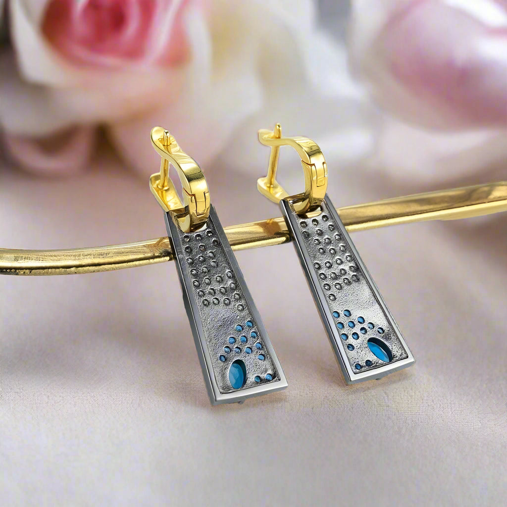 Oil Painting Night Hoop Earrings-Black Diamonds New York