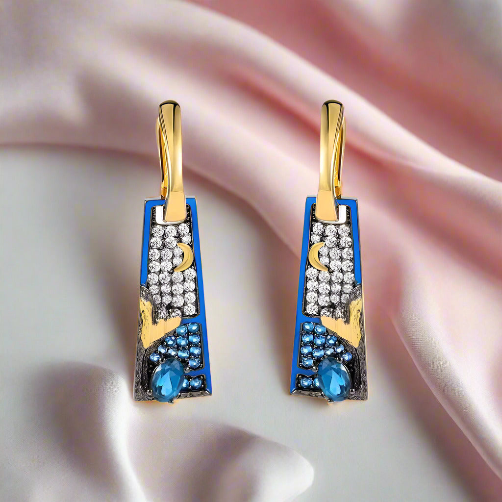 Oil Painting Night Hoop Earrings-Black Diamonds New York