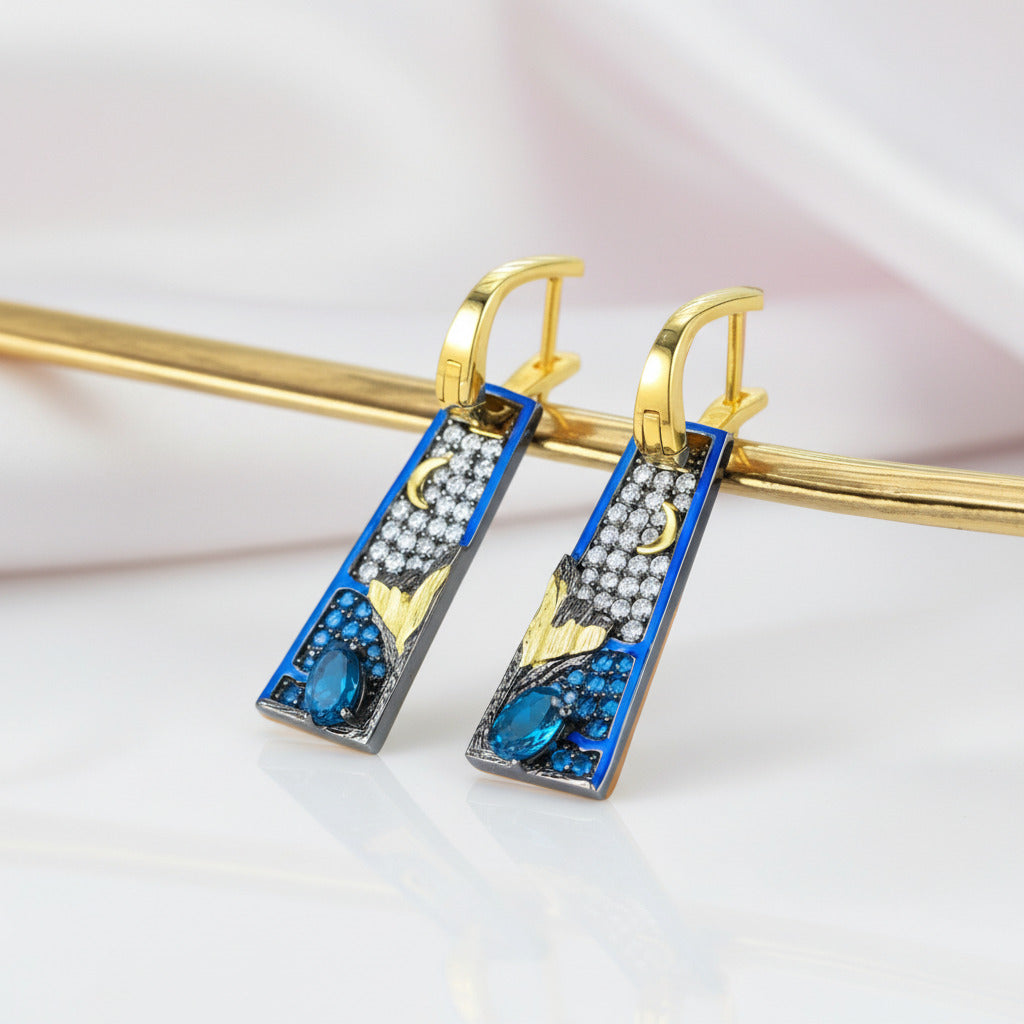 Oil Painting Night Hoop Earrings-Black Diamonds New York