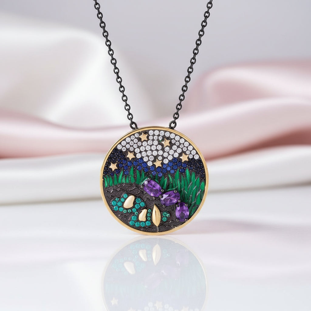 Oil Painting with Amethyst Necklace-Black Diamonds New York