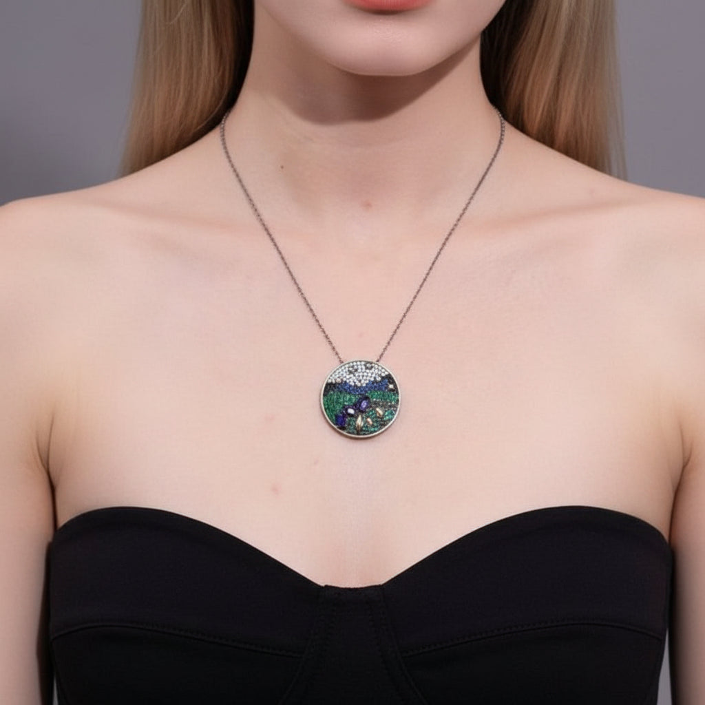 Oil Painting with Amethyst Necklace-Black Diamonds New York