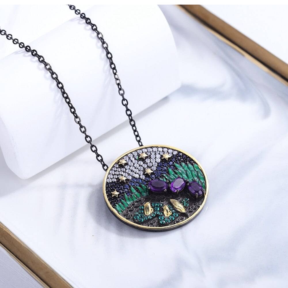 Oil Painting with Natural Amethyst Necklace-Black Diamonds New York
