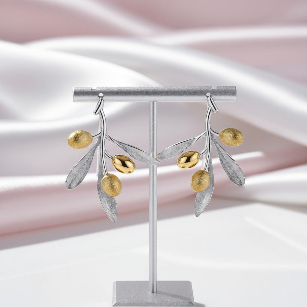 Olive Fruit & Leaves Earrings-Black Diamonds New York