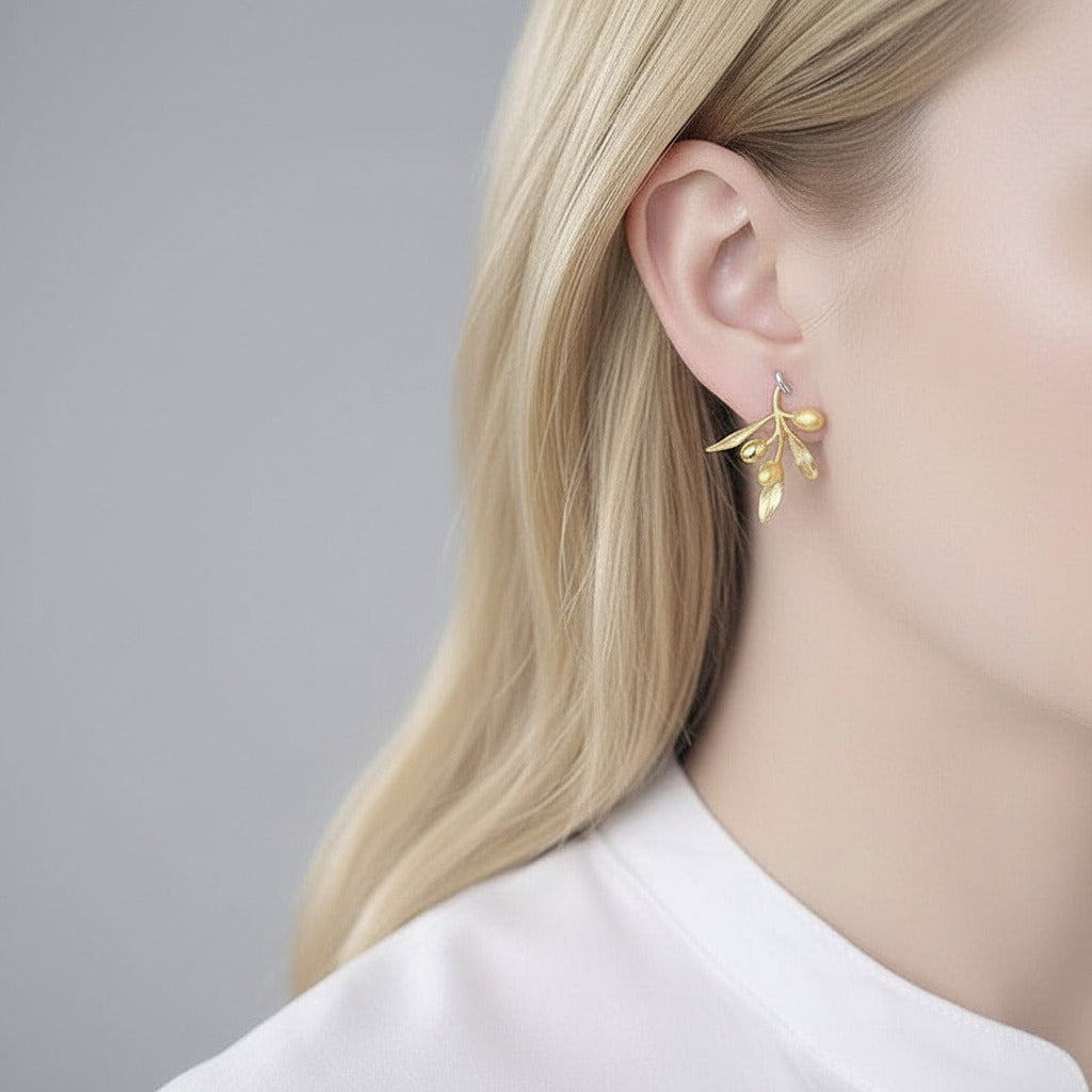 Olive Fruit & Leaves Earrings-Black Diamonds New York