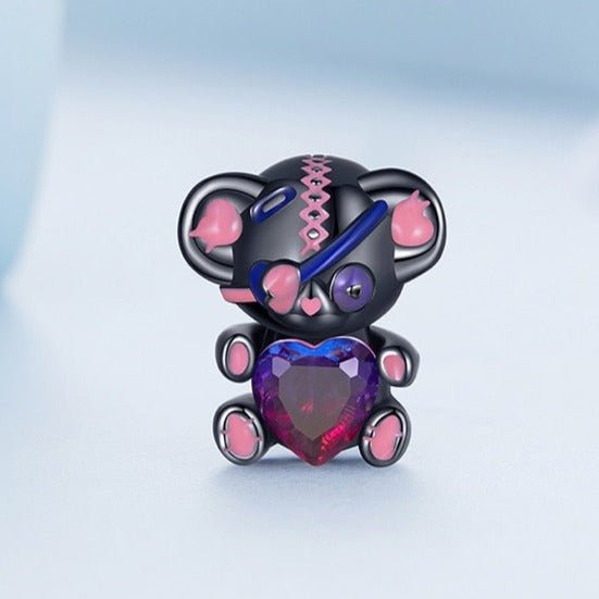 One-eyed Black & Pink Rebellious Bear Charm-Black Diamonds New York