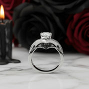 Only You- 1.5 Carat Pear Cut Diamond Skull & Roses Wedding Ring-Black Diamonds New York