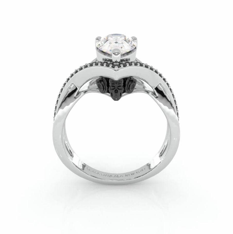 Only You- 1.5 Carat Pear Cut Diamond Skull & Roses Wedding Ring-Black Diamonds New York