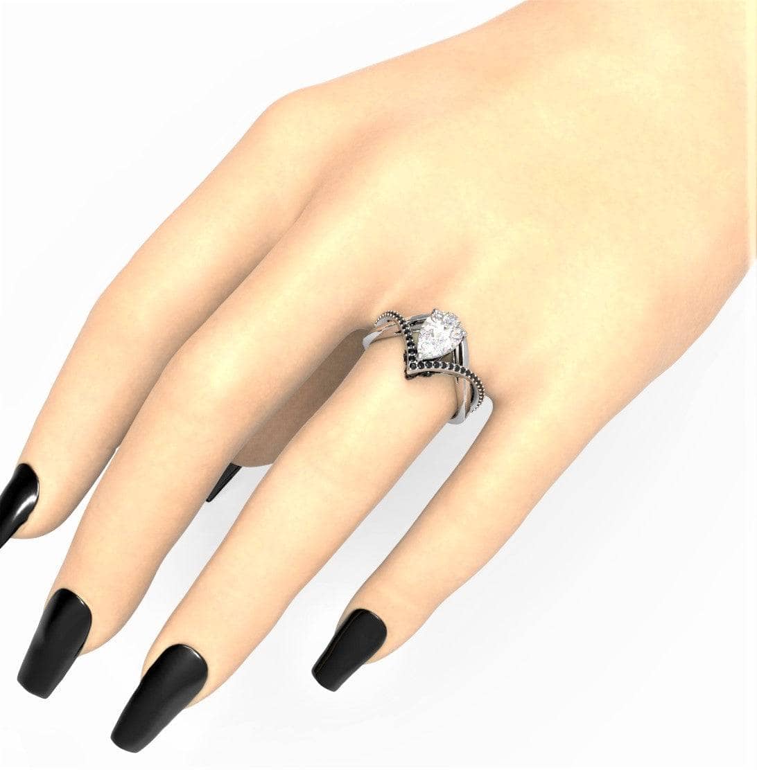 Only You- 1.5 Carat Pear Cut EVN™ Diamond Skull & Roses Wedding Ring - Black Diamonds New York