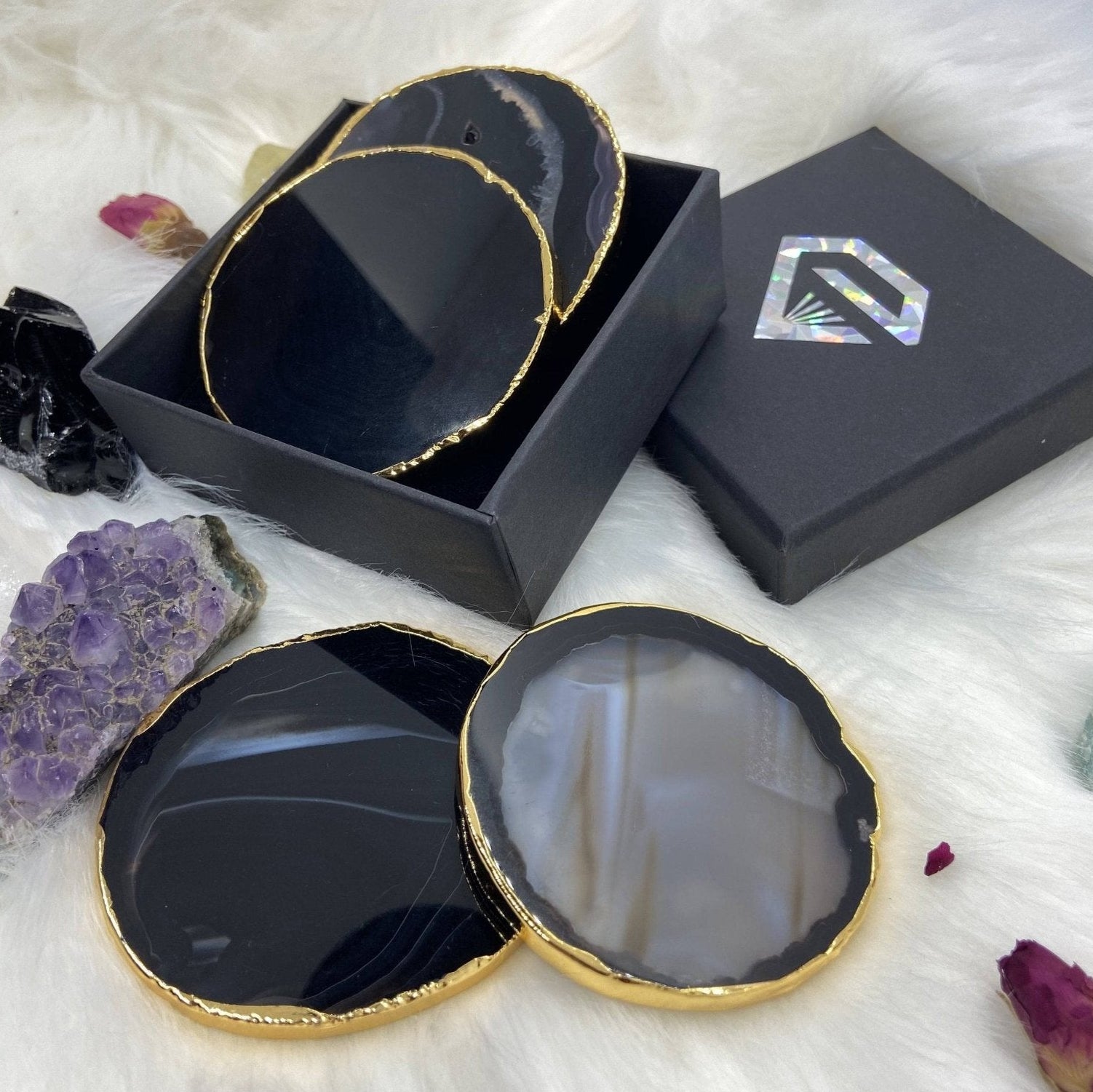 Onyx Natural Agate Luxury Round Coasters - Black Diamond Options New York-Black Diamonds New York