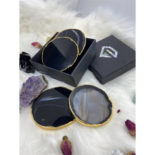 Onyx Natural Agate Luxury Round Coasters - Black Diamonds New York