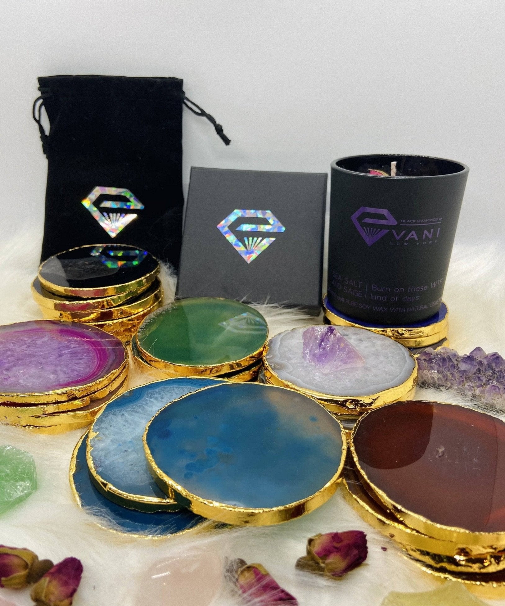 Onyx Natural Agate Luxury Round Coasters - Black Diamond Options New York-Black Diamonds New York