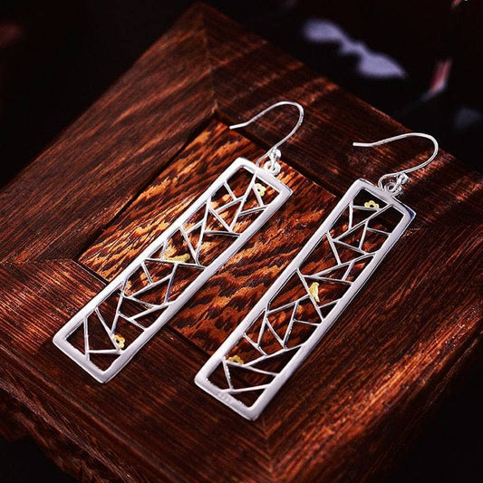 Oriental Element Window Paper-cut Dangle Earrings-Black Diamonds New York