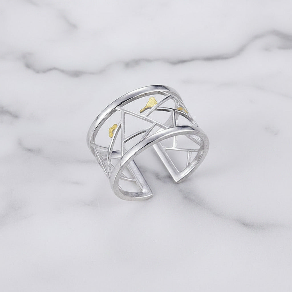 Oriental Element Window Paper-cut Ring-Black Diamonds New York