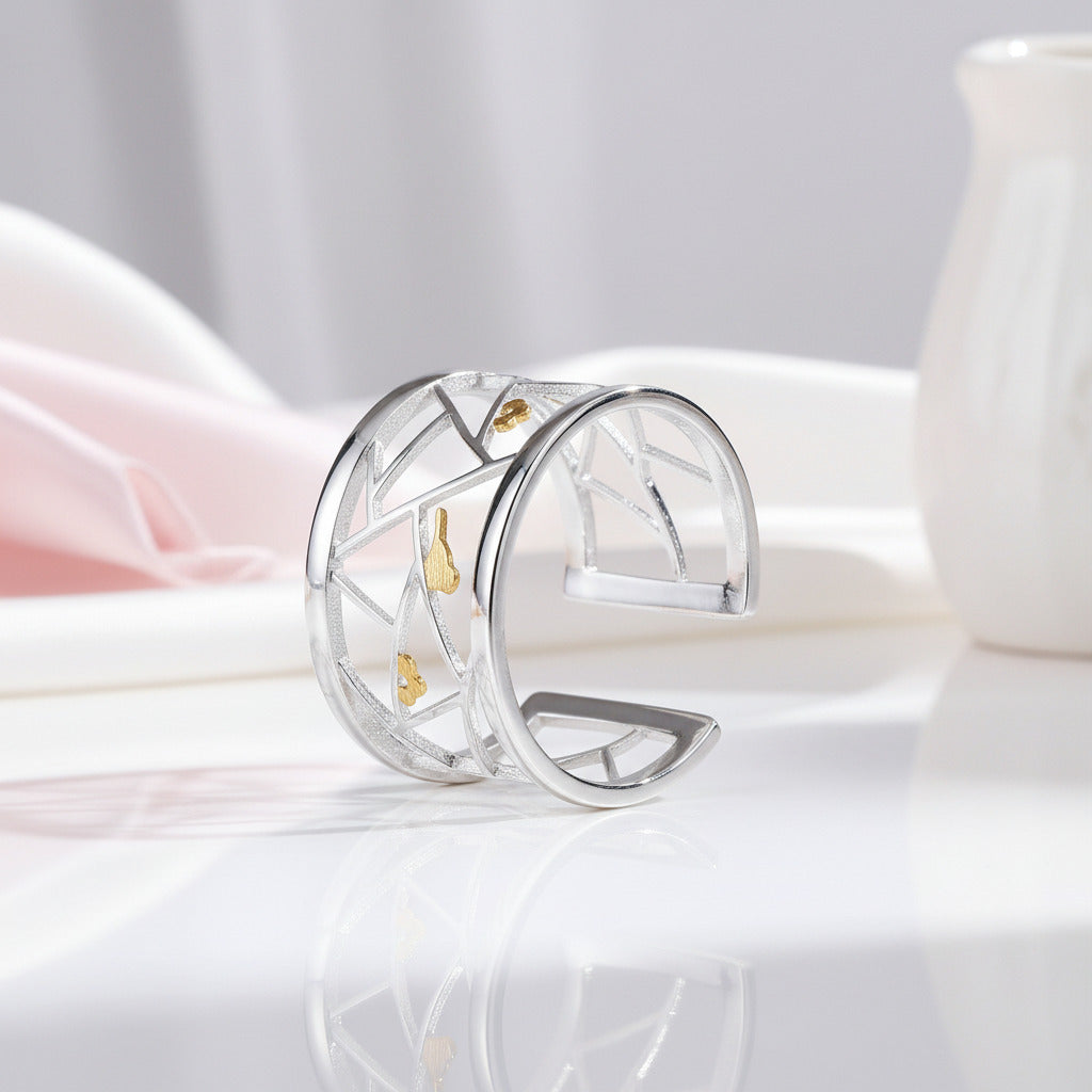 Oriental Element Window Paper-cut Ring-Black Diamonds New York