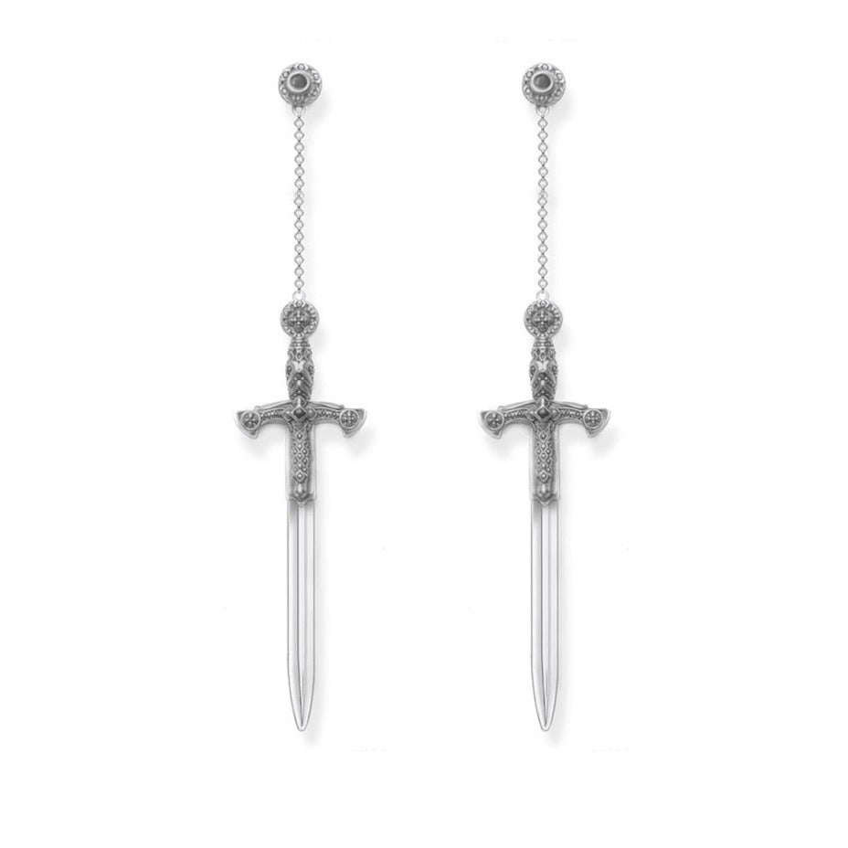 Ornamented Punk Sword Drop Earrings