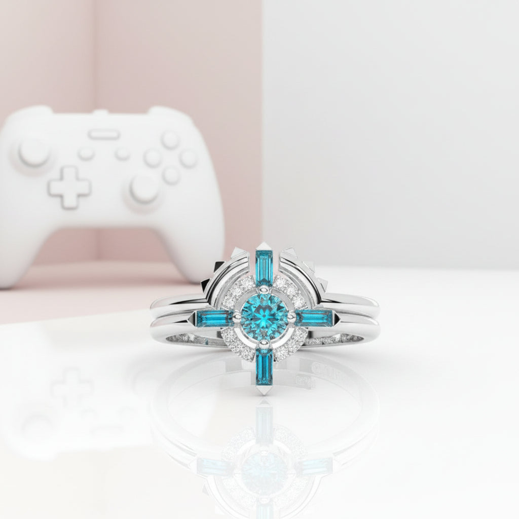Outlaw's Ring Set- 14k Yellow Gold Video Game Inspired Rings-Black Diamonds New York