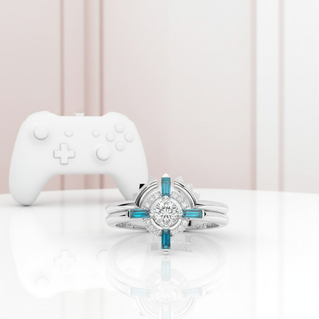 Outlaw's Ring Set- 14k Yellow Gold Video Game Inspired Rings-Black Diamonds New York